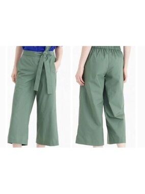 J. Crew Cropped Wide-Leg Tie-Waist Pants - Olive